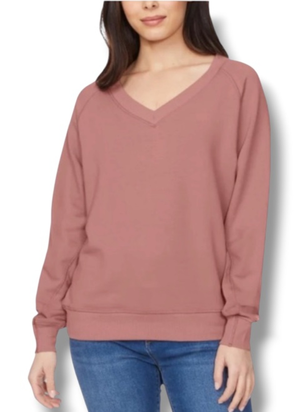 Buffalo David Bitton Women’s V-Neck Taupe Rose Long Sleeve Sweatshirt Sweater